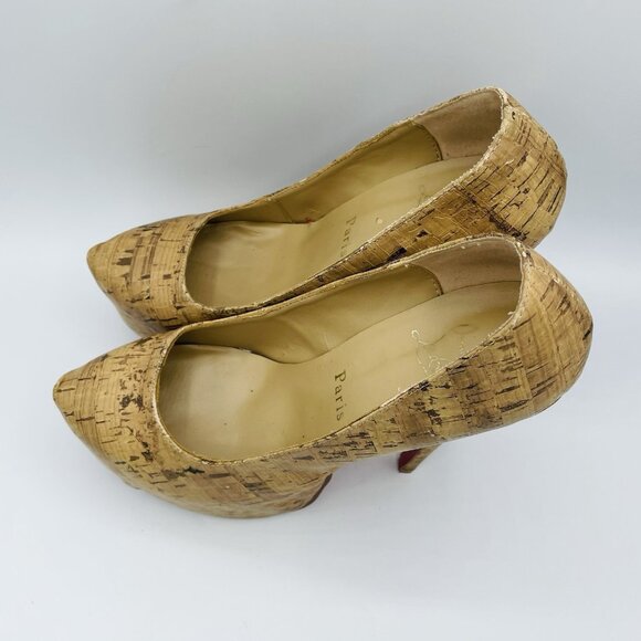 Heels Womens Size 9.5 Cork Pattern Platform Stiletto Slip On Pumps Red Sole - Picture 6 of 11
